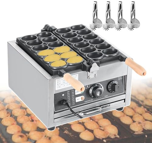 forplubossmmp Commercial Bubble Waffle Maker with 180° Flip & 4 Grilling Tongs, Electric Egg Shaped Waffle Machine 1800W, Stainless Steel for Easy Cleaning, Adjustable Temperature Range: 50-300℃