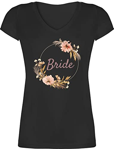 T-Shirt Damen V Ausschnitt - JGA Junggesellenabschied Frauen - Bride Braut Boho - L - Schwarz - Shirt junggesellinnenabschied Bachelorette Party Tshirt jungesellinnenabschied Frau Outfit