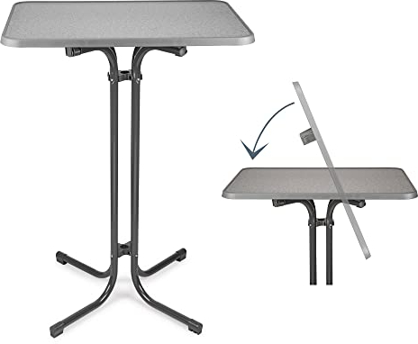 BeFair Stehtisch Klappbar Anthrazit Rechteckig 60 x 80 cm Ela - Stabiler Partytisch in Höhe 110 cm mit 4 praktischen Haken für Jacken oder Handtaschen für Empfänge, Hochzeiten und Grillpartys