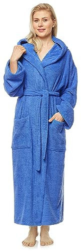 Arus Peignoir de bain pour femmes avec capuchon, longueur cheville, Bleu roi, L-XL long