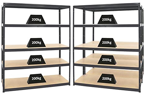 PROREGAL Mega Deal 3er-Set Schwerlastregale Giant Elephant 180x150x60cm mit 5 Ebenen Fachlast 200kg Schwarz