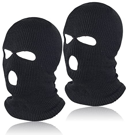 Máscara de esquí Pasamontañas 2 Piezas Pasamontañas de Punto de Invierno Cubierta Facial cálida para Ciclismo Esquí Deportes al Aire Libre（Negro, Tres Agujeros）