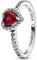 PANDORA Ausgeprägtes Rotes Herz Ring aus Sterlingsilber mit Zirkonia in der Farbe Silber-Rot, PANDORA Timeless Collection, Gr.56, 198421C02-56
