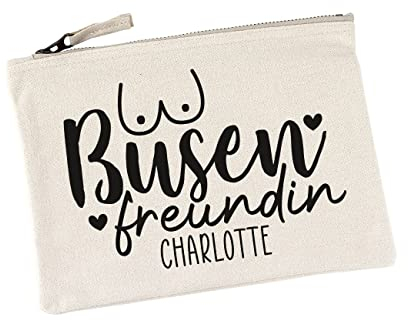 Lustapotheke® Busenfreundin Kosmetiktasche mit Aufdruck des Namens/Freundinnengeschenk 22 cm x 16,5 cm (B/H), Natur