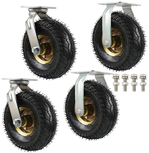 whalebee 4er Set Schwerlastrollen Ø 15cm 20cm 25cm Gummi Rollen, 2 Lenkrollen Und 2 Bockrollen Industrierollen Mit Druckkugellager, Tragfähigkeit 540KG Transportrollen Mit Schrauben (Size : 250mm/10)