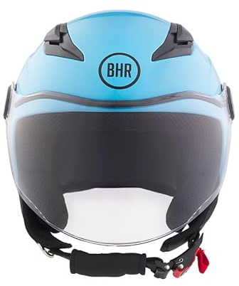 Demi-Jet motorcykelhjälm, BHR 838 CHILDREN, Scooterhjälm för barn/flickor, ECE 22.06 godkänd, reptåligt visir och mikrometrisk frigöring, blå, M