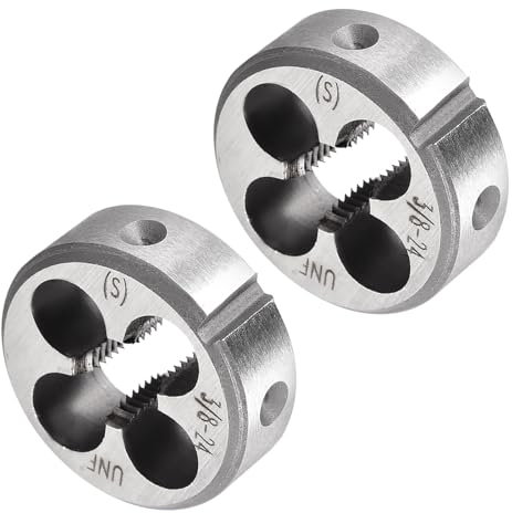CoCud Terraja de Reparación de Rosca Redonda Terraja Unf 3/8-24 de 30 mm OD Roscado Cilíndrica de Acero para Herramientas de Aleación con 4 Orificios para Virutas 2 Piezas