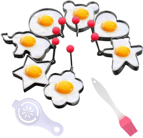 Stampo per Uova,7 pz Anello Per Uova,Stampo per Frittata in Acciaio Inossidabile,Stampo Uovo Fritto,Forme per Uova Fritte,Stampo Uovo Fritto Anello,Anello per Uova con Manico per Frittate e Cotture