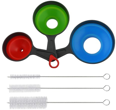 1 juego de embudo de 3 piezas, 3 cepillos, embudo para llenar botellas o contenedores, juego de embudo de cocina de cuello ancho, embudo de boca ancha, embudo multifuncional