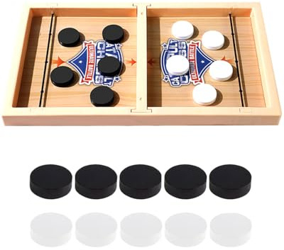 HSIXHAF Sling Puck Spiel,Hockey brettspiel,Tischhockey,Doppelkampf Schnell Bouncing Brettspiel,Portable Schachbrett Set-Passendes Geschenk, 10 Schachfiguren