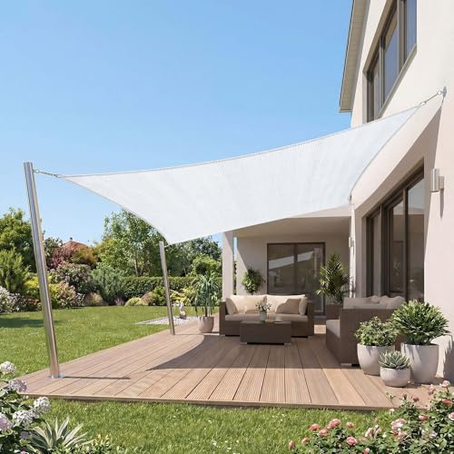 Jardinion Vela de sombra rectangular 2 x 3m, 180g/m² Blanco PEAD | Toldo para balcón, protección solar para terraza, parasol jardín, lona permeable al viento, incluye accesorios de fijación.