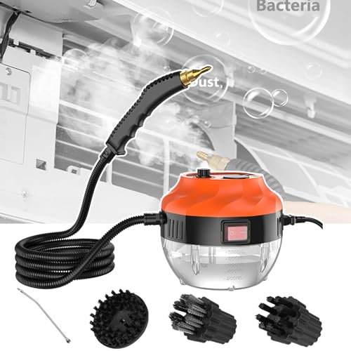 WhAeoy Limpiador A Vapor De Alta Presión 3800W, Limpiador A Vapor Multifuncional,Tanque De Agua De 1500 Ml (Usado Continuamente),Ajuste De 6 Niveles,Quema Antiseco,con Cabezales De Cepillo,Orange