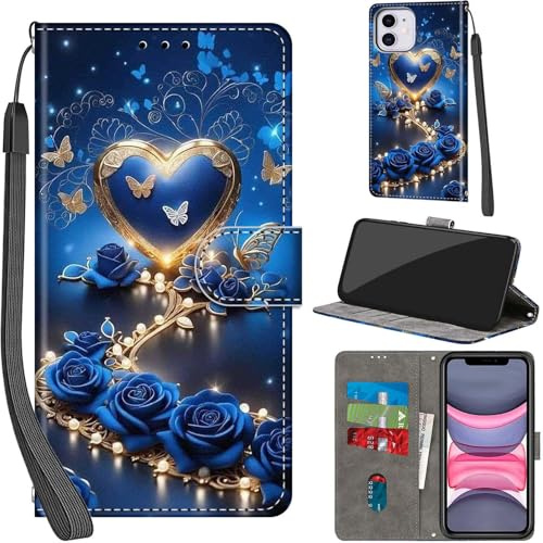 PHINIENLAND Wallet Flip Case for iPhone 11 Leather Heart‑Shaped | 3 Card Slots & 1 Cash Pocket, Magnetic Closure, Kickstand, Premium PU Leather flip cover for iPhone 11
