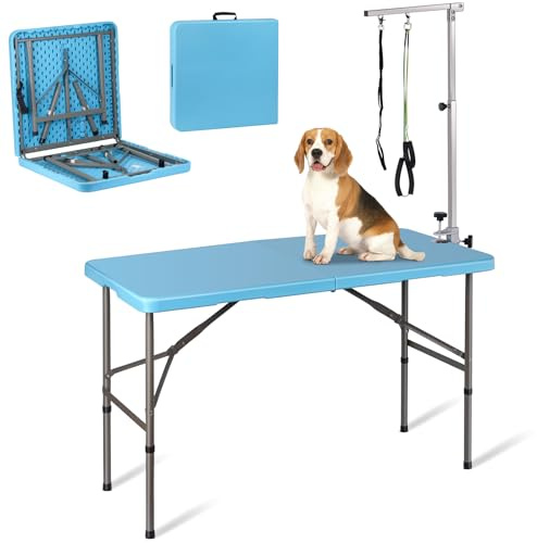 KHEARPSL Large Dog Grooming Table for Large Dogs 46 Pet Grooming Table Foldable Pet Station at Home Pet Bathing Station with Adjustable Height Portable Drying Table with Arm Noose for Dogs Cats