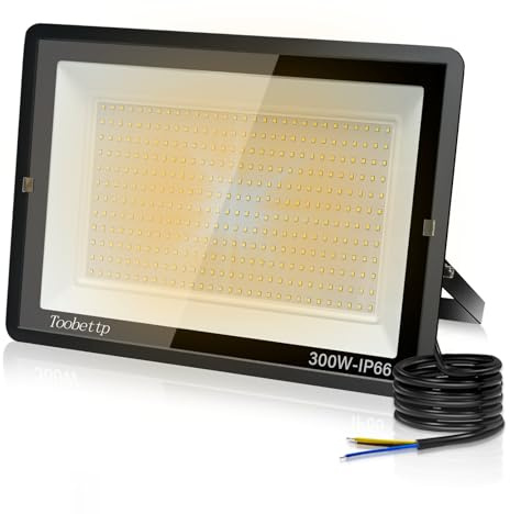 toobettp 300 W LED-strålkastare utomhus, 30 000 LM LED-spotlights med hög ljusstyrka 3 500 K, varmvit, IP66, vattentät, vägglampa för garage, trädgård, gård, park