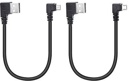Riertostng Câble d'alimentation micro USB court de 10 pouces, 90 degrés USB A angle droit vers gauche et angle droit pour charger et transférer des données, pour téléphone, caméra embarquée, appareil