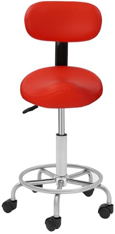 Sattelhocker Ergonomischer Rollhocker mit Rückenlehne sattelstuhl Saddle Hocker Rückenlehne Hebe Sattel Hocker Büro Spa einstellbare Rolling Saddle Stool Rädern Höhenverstellbarer 45-59 cm (Rot)