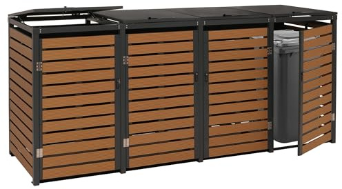 Mendler 4er Mülltonnenverkleidung HWC-K14 119x264x84cm - Teak-Optik | Mülltonnenbox, Mülltonnenabdeckung, WPC, Metall, 130kg