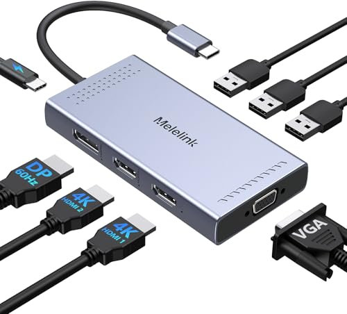 USB C Docking Station Dual Monitor 2 HDMI, 8 in 1 USB C Hub Multiport Adapter With Dual 4K HDMI, DisplayPort, VGA, 100W PD, 3 USB 2.0 ports, Laptop Docking Station Dock for MacBook HP, Dell