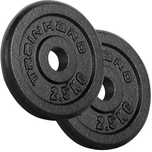 Train Hard® Hantelscheiben Paar Set, 2x1.25/2x2.5/2x5/2x10/2x15kg,30/31mm Bohrung, Gusseisen,Gewichtsscheiben, Hantelgewichte, Fitness Scheiben (B:2x2.5kg)