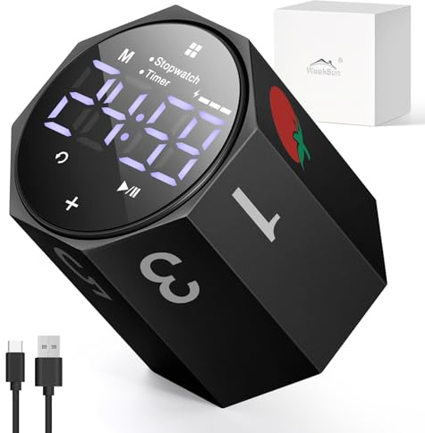 WEEKSUN Pomodoro Temporizador Digital,Temporizador Digital de Cocina con Gran Pantalla Led, con Carcasa de Metal y visualización giratoria,Adecuado para La Cocina,el Aprendizaje y el Deporte