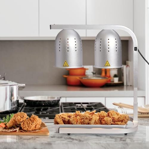 GLFNB Scaldavivande a 2 lampadine con Vassoio Rimovibile, Lampada riscaldante per Alimenti ad Altezza Regolabile, Strumento di Riscaldamento Portatile per Cucina, Ristorante, Buffet