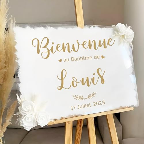 8 feuilles Stickers Personnalisés Panneau de Bienvenue au Baptême Autocollants de Panneau D'accueil Lettres Chiffres Mois Feuille Croix Pigeon Décoration DIY pour Accueillez les Invités Fête Baptême