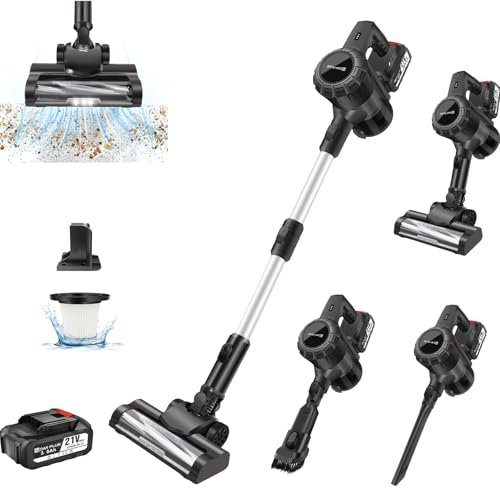 Aspirapolvere a batteria da 21 V con potenza di aspirazione 20000 Pa, aspirapolvere 3 in 1 senza fili fino a 65 minuti, 2 modalità di aspirazione, aspirapolvere autonomo per casa, aspirapolvere senza