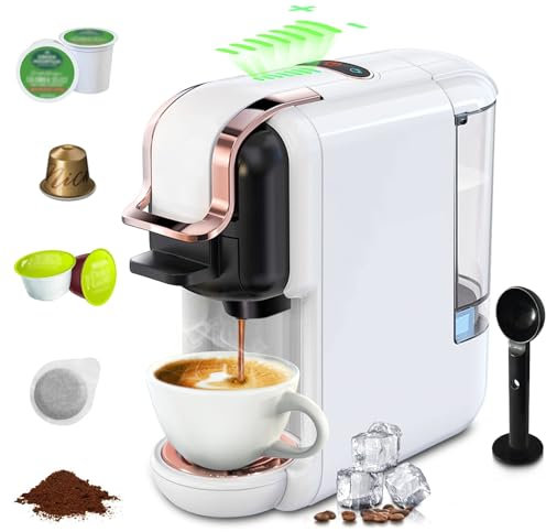 Cafetière à Service Unique, Machine à Expresso 19 Bars pour dosettes, pour Kcup*/Nes*/DG*/Expresso en Poudre, Machine à café à Chaleur Rapide 1450 W (Blanc)