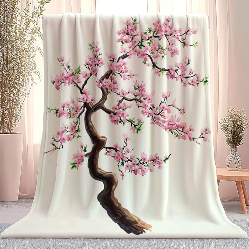 Coperta in pile soffice Fiore di ciliegio Ramo Clipart versatile morbida e calda 200 x 220 cm per letto matrimoniale accogliente flanella Rosa idea regalo Divano Coperta