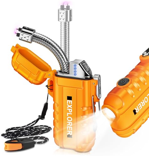 Lafagiet Elektrisches USB C Wiederaufladbares Feuerzeug mit LED-Batterieanzeige & Taschenlampe, Wasserdicht, Winddicht, 360° Flexibler Lichtbogen Feuerzeuge für Kerze, Camping