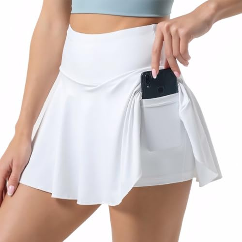 Neteson Jupe de Tennis Femme avec Short Jupe de Golf Mini Skorts Skirt | Plissée Jupe Sports 2 en 1 Pantskirts Athlétique avec Poche pour Yoga Gym