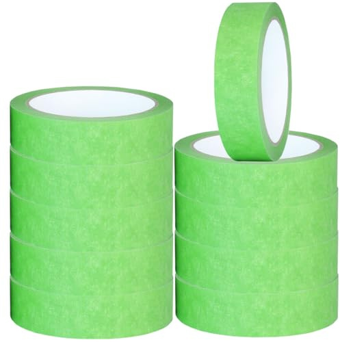 NORTHERN BROTHERS Masking Tape for Painting - Green Painters Tape 24 mm x 20 m Painting Decorators Tapes for Artist Indoor & Outdoor Decorating for Sharp Lines DIY Craft Adhesive Tape, Pack of 10