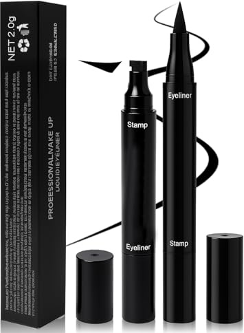 KELAV Eyeliner Nero Waterproof 2 Pezzi, Eyeliner Waterproof, Matita Nera Occhi, Lunga Durata, Risultato Immediato, Timbri per Impermeabili Semplice Strumento di Trucco per Occhi di Gatto