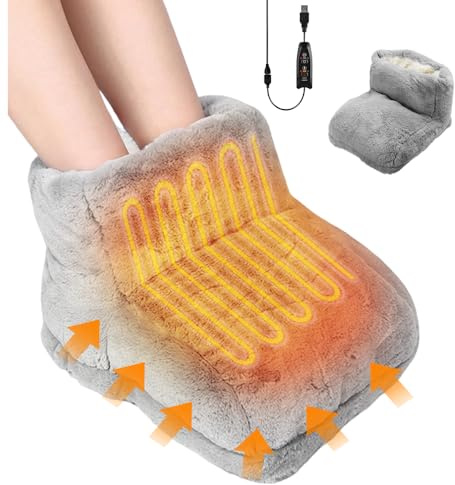 Heated Foot Warmers, 5V USB Electric Foot Warmers with Timer Settings & Adjustable Temperature, Heated Slippers for Women Men Winter Home Office Dormitory Keep Feet Warm for Feet Pain Relief (Grey)