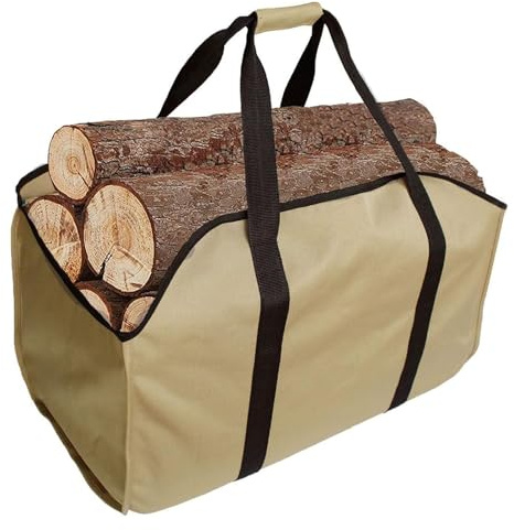 Firewood Carry Bag Large Firewood Bag Log Basket - Made of Tear-Resistant, Waterproof Oxford, Ideal for Fireplace & Outdoor, Also as a Shopping Basket or Tote Bag (Khaki)