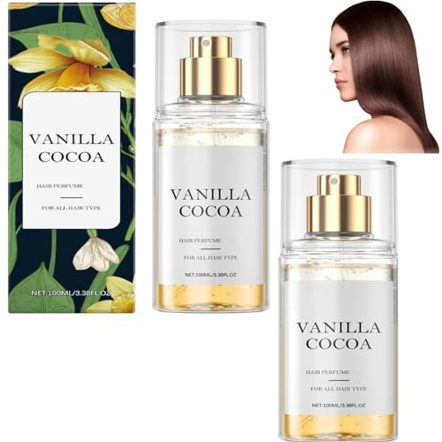 Vaniljkakao-hårparfym för kvinnor, långvarig vanilj-kokos-aromspray för hår och hudvård, kropp, lätt och icke-klibbig, lämplig för alla hårtyper (2 st)