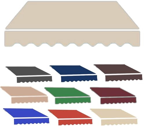 Tessuto di Ricambio Impermeabile per Tende da Sole Telo da Sole Manuale per Tenda a Braccio Telo di Ricambio in Poliestere per Esterno Balcone Patio Esterno(Beige,9.8x6.5ft/3x2m)