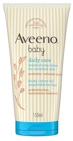 Aveeno Baby Daily Care - Lozione per il corpo con farina d'avena colloidale prebiotica, per pelli sensibili da normali a secche, 150 ml