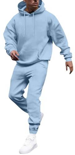 Warmes Herren Tracksuits Set Trainingsanzug 2 Teilig Bequemer Jogginganzug Winter Outfit Mit Kapuze Und Taschen Für Einen Stylischen Warmen Look In Der Kälte hellblau 2 XXL