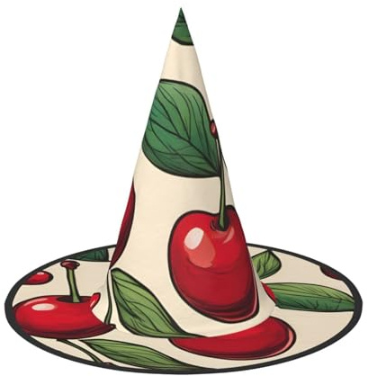 DUWAA Bonito sombrero de bruja con estampado de cereza roja dulce 2, sombrero de mago, accesorios de cosplay para Halloween, fiesta de disfraces, carnavales, 3 piezas
