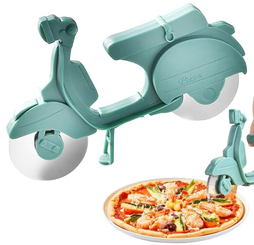 Colorich Fahrrad Pizzaschneider 17 cm, Edelstahl Pizza Cutter mit Antihaftbeschichtung, Super Scharfes Doppel-Schneiderad, Inklusive Ständer, Lustiges Praktisches Küchenutensil