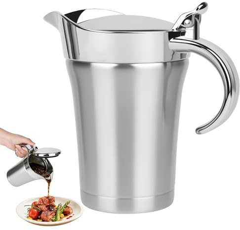 Trendecor Saucière thermique en acier inoxydable - 750 ml - Double isolation - Bec verseur anti-goutte - Pour la maison, le dîner, les restaurants, les fêtes, élégant - Argenté