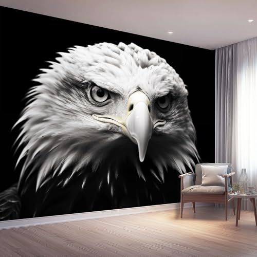 Carta da parati Uccello Moderno Aquila 300 x 210 cm, Poster Foto Murale Carta da Parati Decorazione Parete Soggiorno Camera da Letto Cameretta per Bambin, Nero Bianco