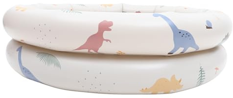 ARTIBETTER Piscine Gonflable Ronde pour Bébé 90 Cm, Épaisse et Résistante, Couleur Beige Rétro Motif Dinosaure, Pataugeoire pour Garçon et Filles D'extérieur, Jeux D'été en Jardin, Légère
