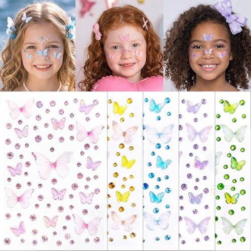 BDEPSTR 5 Fogli Adesivi Farfalla in Tulle per Bambine, Stickers Farfalle 3D Autoadesivi per Scrapbooking e Fai da Te, Decorazioni Creative per Diari e Regali, 5 Design Assortiti