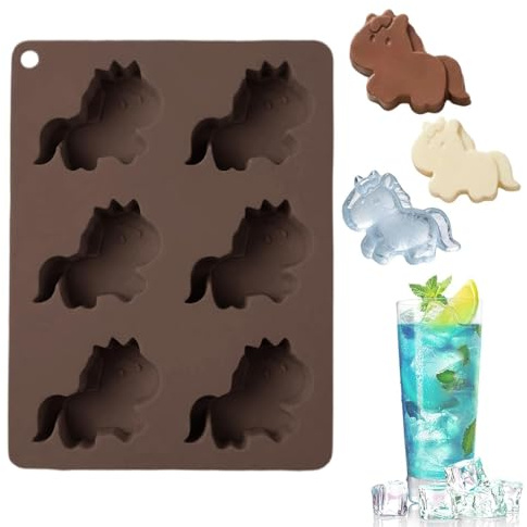 Horse Chocolate Molds Silicone - 6-Cavity Plaster Mould - Horse Shaped Ice Trays,for Ice Soap Candy Party Baking Cake DIY Jelly Gummy