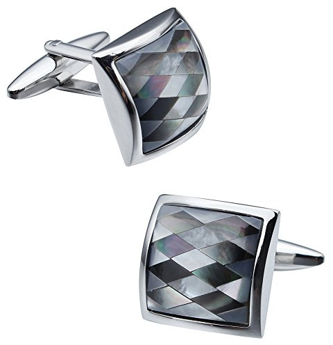 HAWSON Cufflinks for Men Gift Box Packing, Handmade Classic Mother of Pearl Silver Cuff links for Men’s French Shirt, Personalized Gifts Accessories for Men
