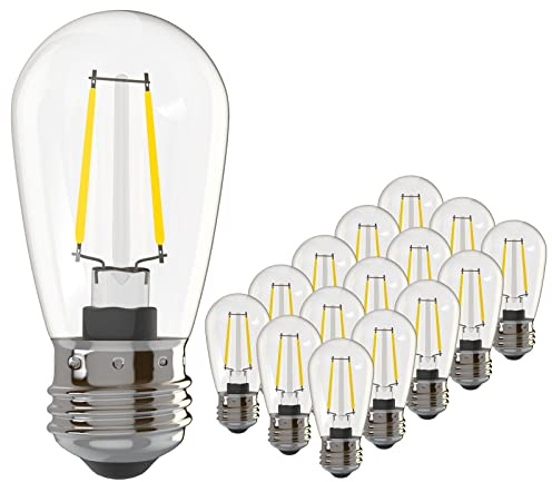 Banord 15 Pack Dimmable 2W S14 Replacement LED Bulbs, 2700K Warm White Waterproof Outdoor String Lights Vintage LED Filament Bulb, Shatterproof E26 Screw Base Edison Light Bulbs