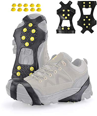 XZSUN Eisstangen für Schnee, EIS, Zugkraft, Schuhe, Stiefel, rutschfest, 10 Noppen, TPE-Gummi-Steigeisen mit 10 zusätzlichen Nieten für Schuhe (L)